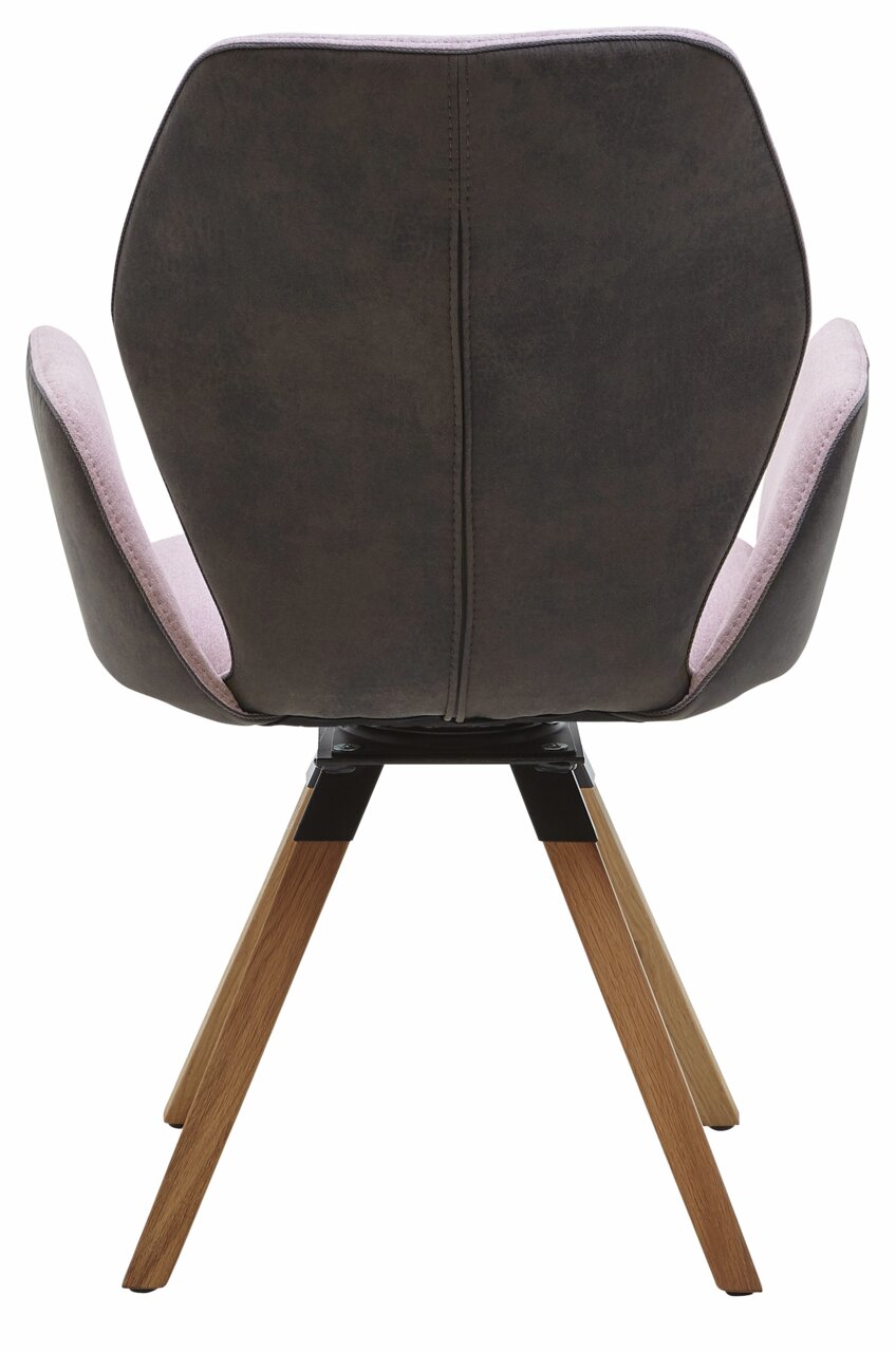 Rückansicht eines Valnatura Armlehnenstuhls PIANO mit dunkler Rückenlehne und Holzbeinen.