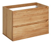 Waschtischunterschrank aus Holz mit zwei Schubladen, seitliche Perspektive