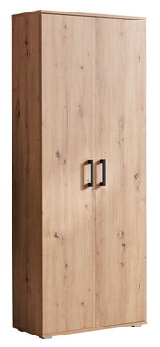 XL-Schuhschrank aus Holz mit zwei Türen und schwarzen Griffen, seitliche Perspektive