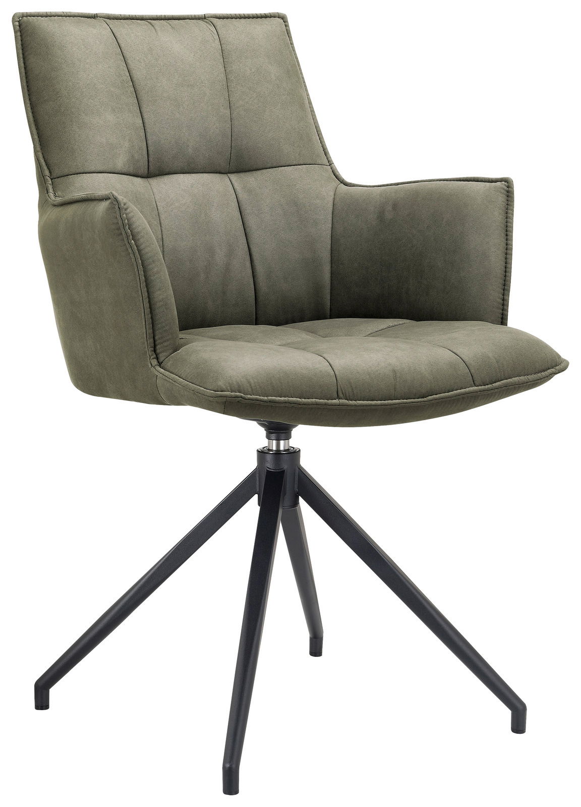 Novel Sessel OSAKA Moderner grüner Sessel mit gepolsterten Armlehnen und schwarzem Metallgestell, seitliche Perspektive