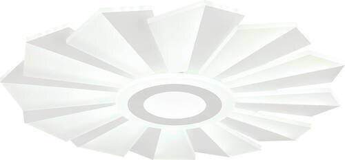 Moderne LED-Deckenleuchte in weiß mit geometrischem Design, von unten betrachtet.