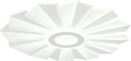 Moderne LED-Deckenleuchte in weiß mit geometrischem Design, von unten betrachtet.