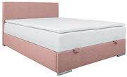 Boxbett 140 in Rosa, seitliche Perspektive, mit gepolstertem Kopfteil und weißer Matratze