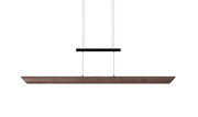 Moderne LED-Pendelleuchte aus Holz, seitliche Perspektive