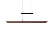 Moderne LED-Pendelleuchte aus Holz, seitliche Perspektive