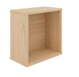 Quadratische Wandbox aus Holz in natürlicher Holzoptik, seitliche Perspektive