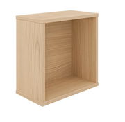 Quadratische Wandbox aus Holz in natürlicher Holzoptik, seitliche Perspektive