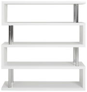 Weißes Regal XORA KAZUMI mit vier Ebenen und verchromten Stützen, frontale Ansicht