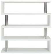 Weißes Regal XORA KAZUMI mit vier Ebenen und verchromten Stützen, frontale Ansicht