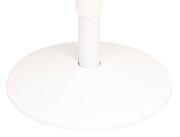 Nahaufnahme der Basis eines weißen Sitzhockers aus seitlicher Perspektive.