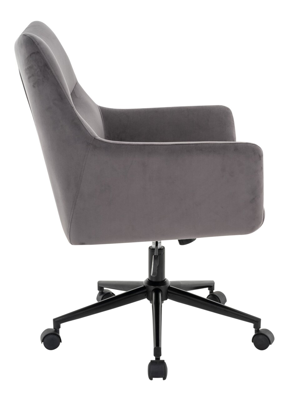 Grauer Drehstuhl mit Armlehnen, Seitenansicht