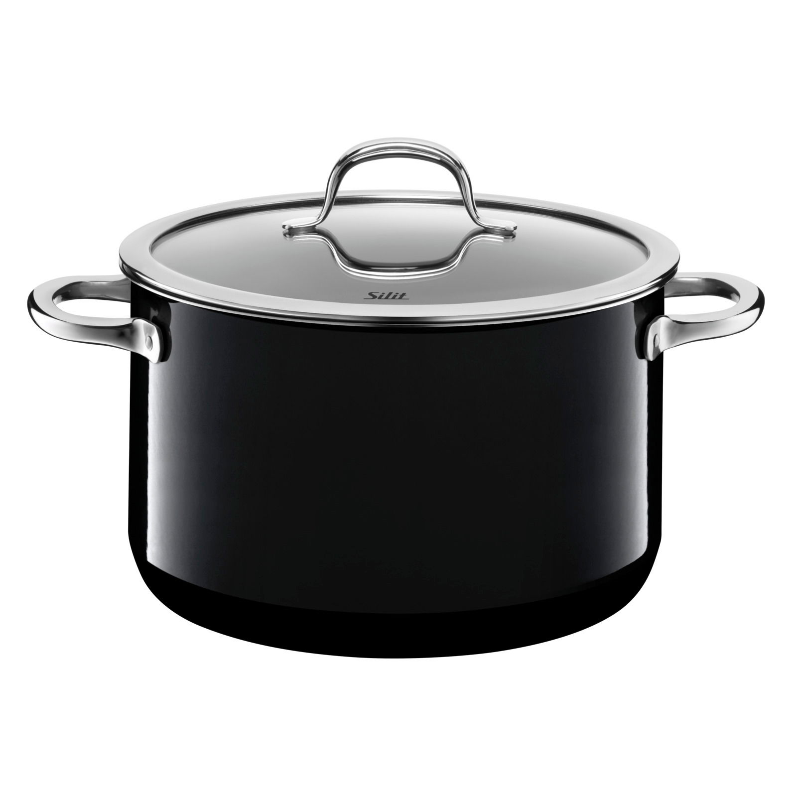 Silit Topf-Set 4tlg. PASSION BLACK Schwarzer Kochtopf mit Deckel und zwei Griffen, Ansicht von vorne