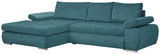 Ecksofa in türkis mit Ottomane links, Perspektive von vorne rechts