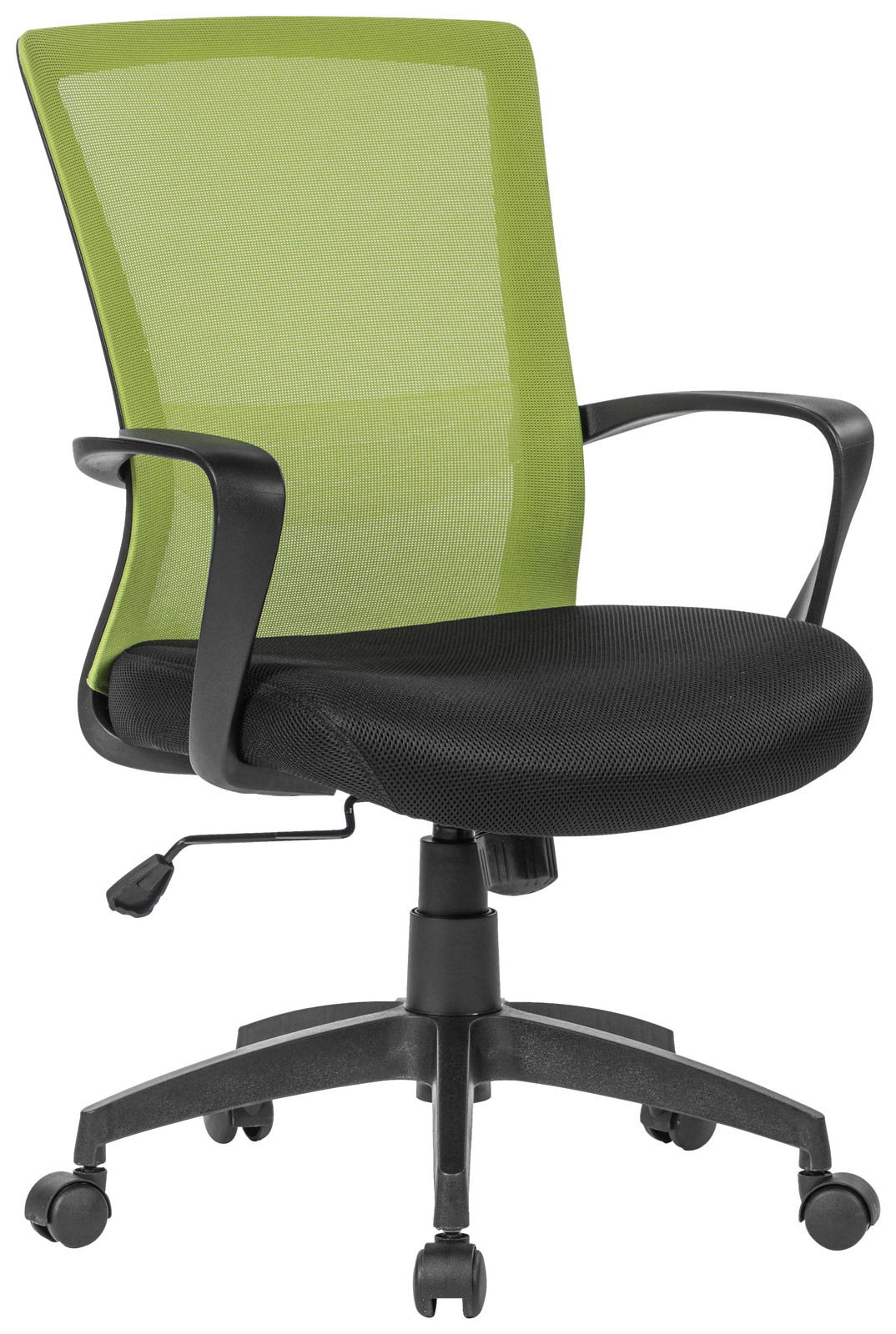 Carryhome Drehstuhl PAN Moderner grüner Drehstuhl mit schwarzem Sitzpolster, seitliche Perspektive