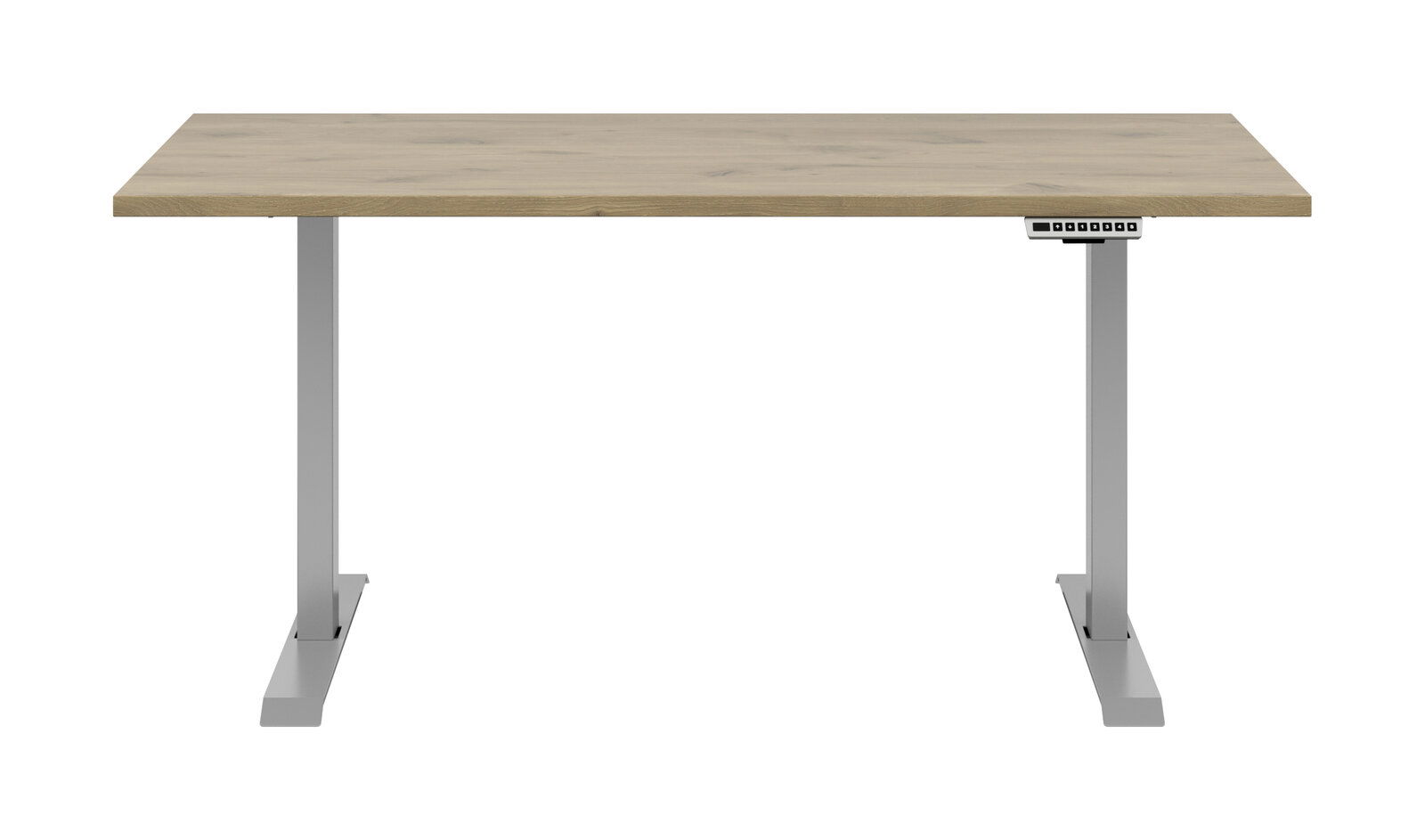 Voleo E-Schreibtisch CONNECT Moderner E-Schreibtisch mit Holzoberfläche und grauem Metallgestell, Frontalansicht