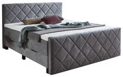 Graues Boxspringbett BX2200 CHESTER mit gestepptem Kopfteil, seitlicher Blickwinkel