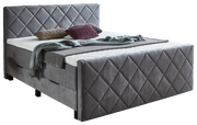 Graues Boxspringbett BX2200 CHESTER mit gestepptem Kopfteil, seitlicher Blickwinkel