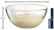 Glas-Schale Cucina 14cm, seitliche Perspektive, gefüllt mit heller Creme, Maße: 140mm Durchmesser, 65mm Höhe, Fassungsvermögen: 540ml
