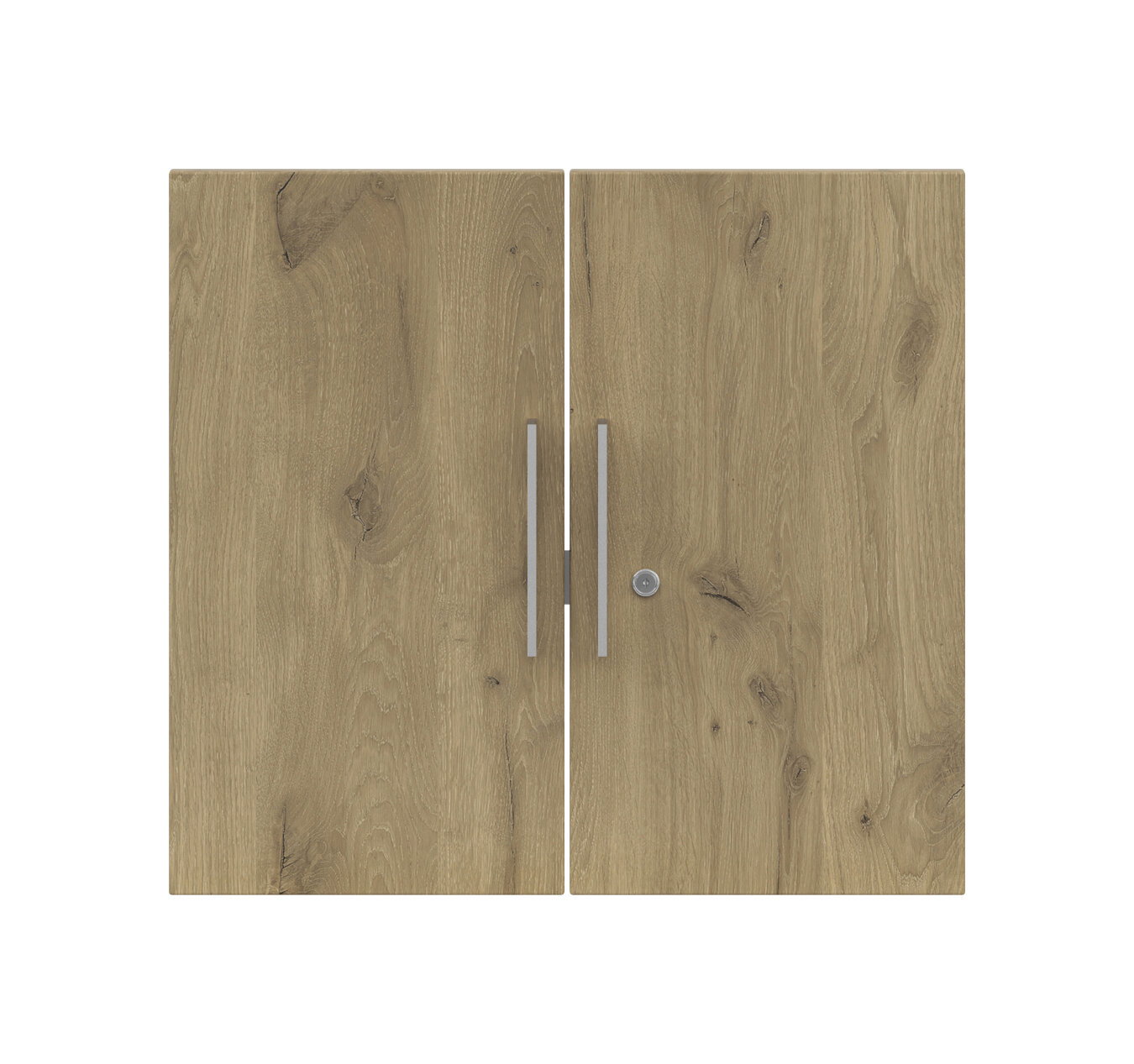 Holztüren-Set mit zwei vertikalen Griffen, frontale Ansicht