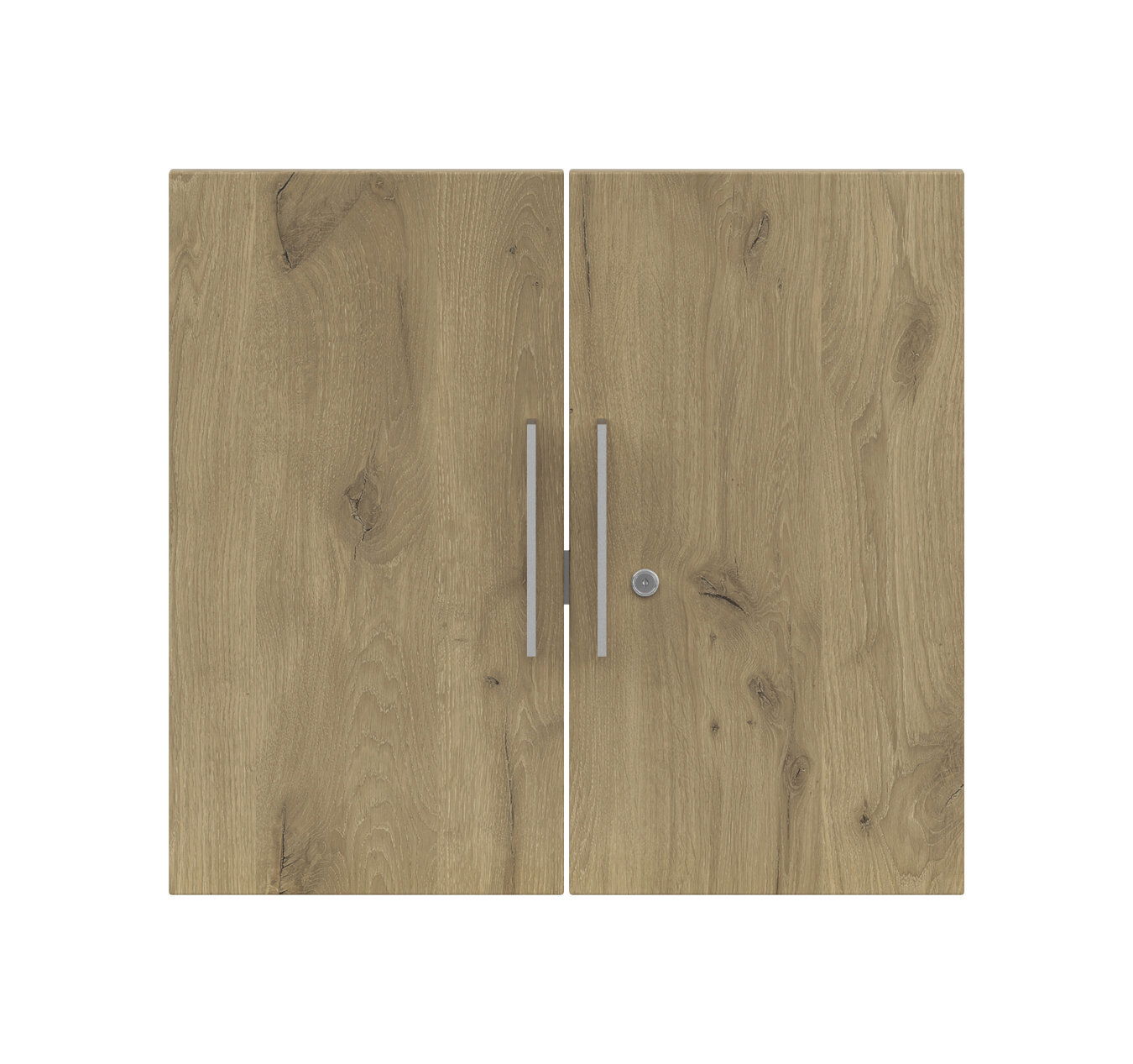Holztüren-Set mit zwei vertikalen Griffen, frontale Ansicht