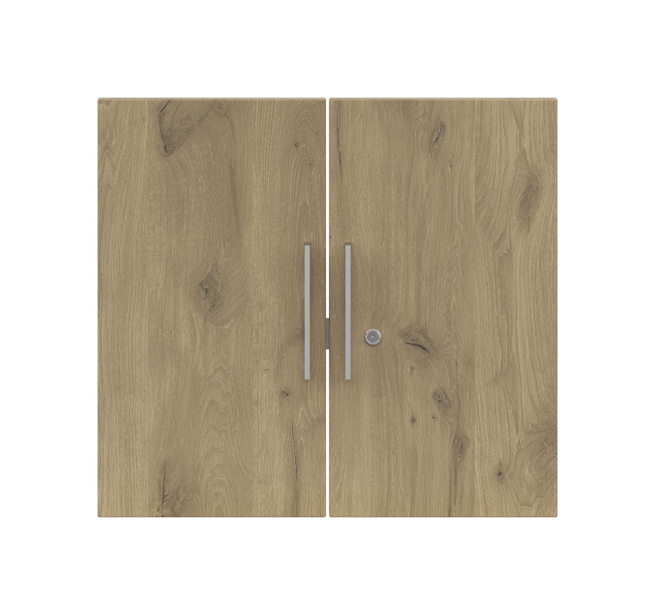 Holztüren-Set mit zwei vertikalen Griffen, frontale Ansicht