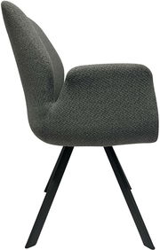 Grauer Sessel mit Stoffbezug und schwarzen Metallbeinen, Seitenansicht