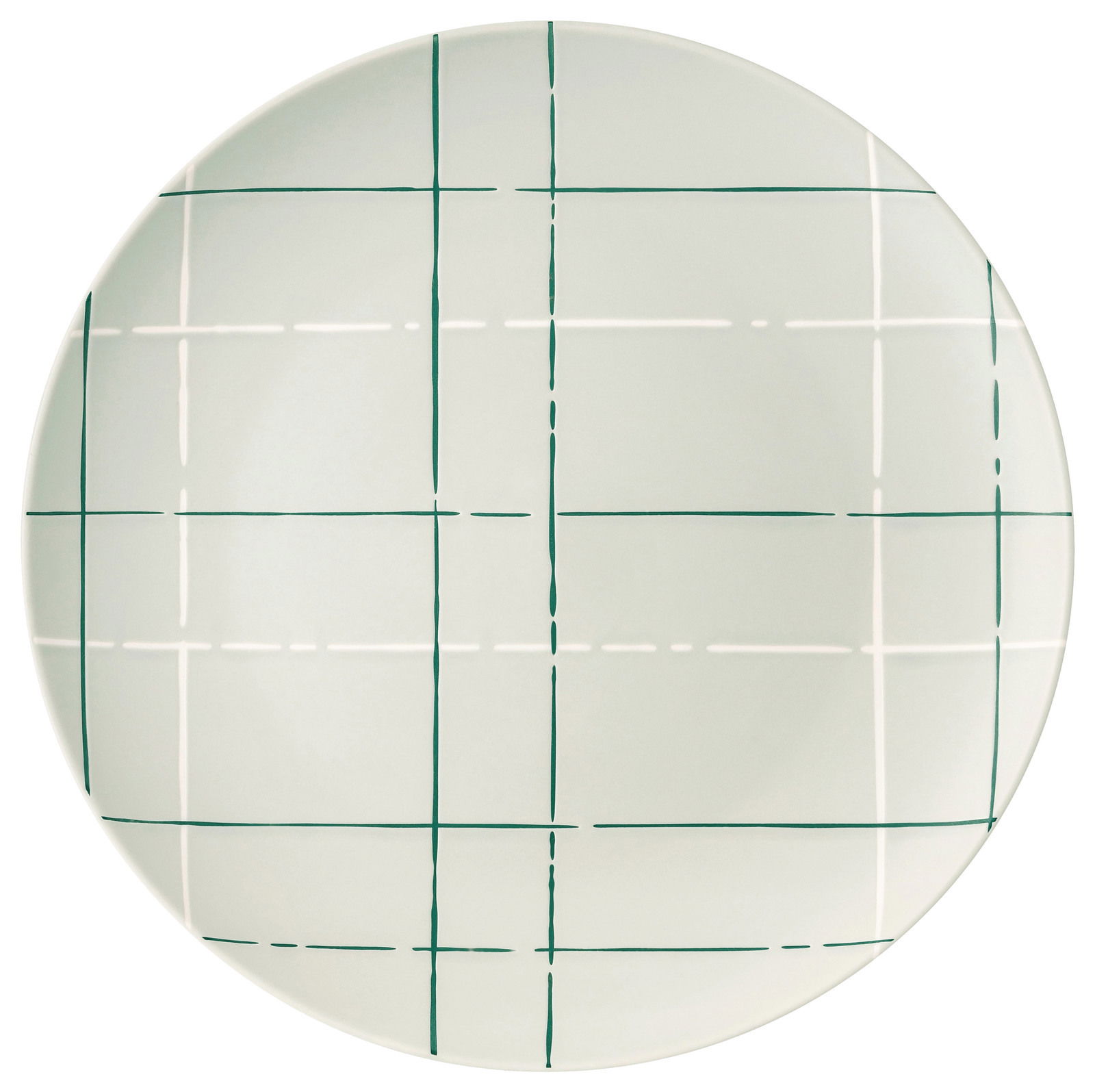 Flacher Teller mit grünem Karomuster, Draufsicht