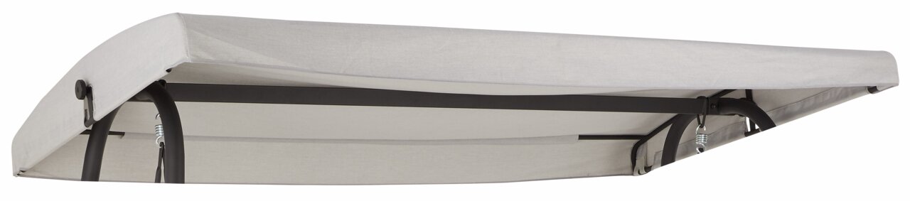 Ersatzdach für Schaukel von unten betrachtet, beige Farbe, mit stabiler Metallstruktur.