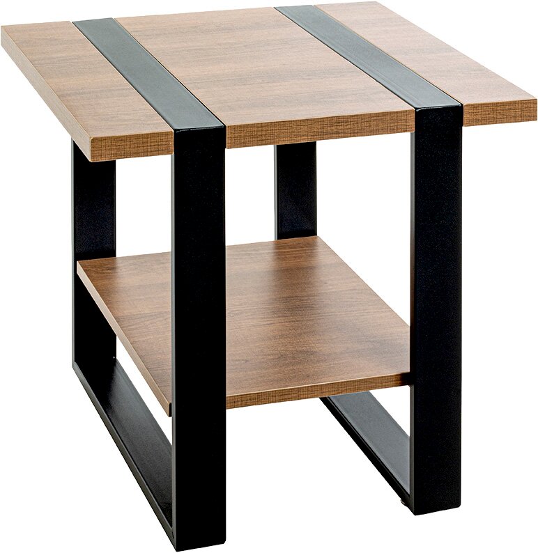 Zurbrüggen Beistelltisch Moderner Beistelltisch aus Holz mit schwarzem Metallgestell und Ablageboden, schräg von vorne in leichter Aufsicht fotografiert