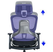 Rückansicht eines ergonomischen Drehstuhls mit verstellbarer Rückenlehne und Kopfstütze.