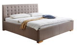 Polsterbett in Beige mit gestepptem Kopfteil, seitliche Perspektive