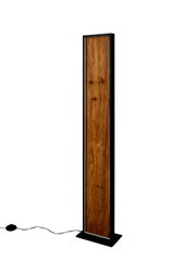 Moderne Stehleuchte mit rechteckigem Holzpaneel und schwarzem Rahmen, seitliche Perspektive