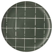 Flacher Teller 22 cm mit grünem Hintergrund und weißem Gittermuster, Draufsicht