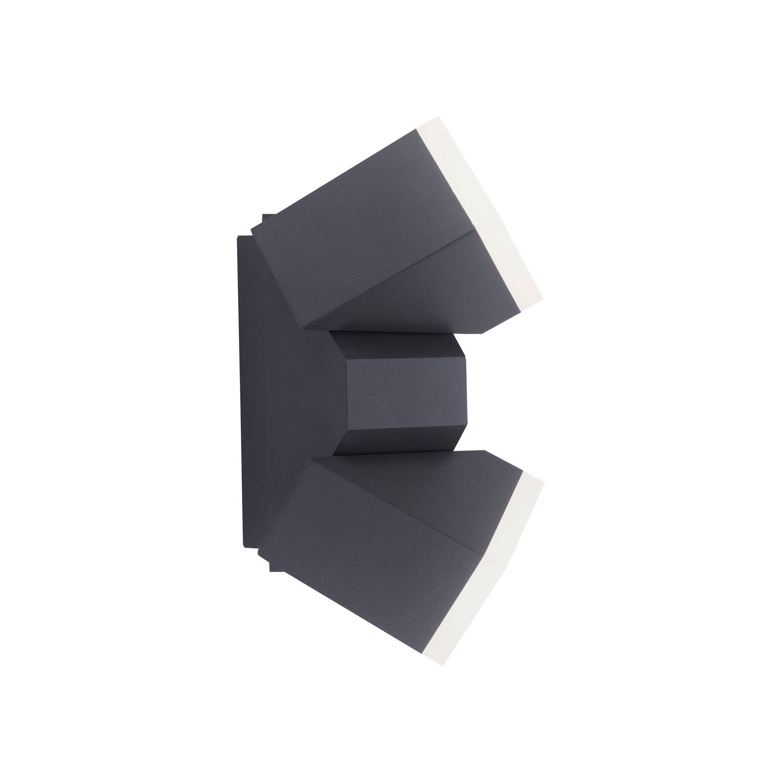 Anthrazitfarbene Wand- und Deckenleuchte mit modernem, geometrischem Design, seitliche Perspektive