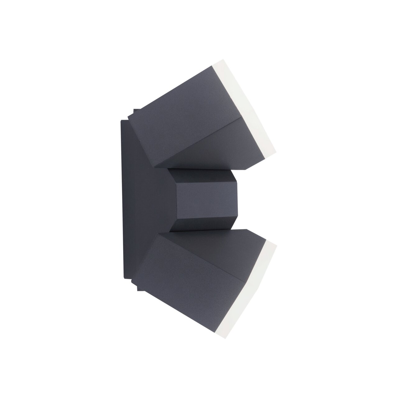 Antracietkleurige wand- en plafondlamp met een modern, geometrisch ontwerp, zijaanzicht