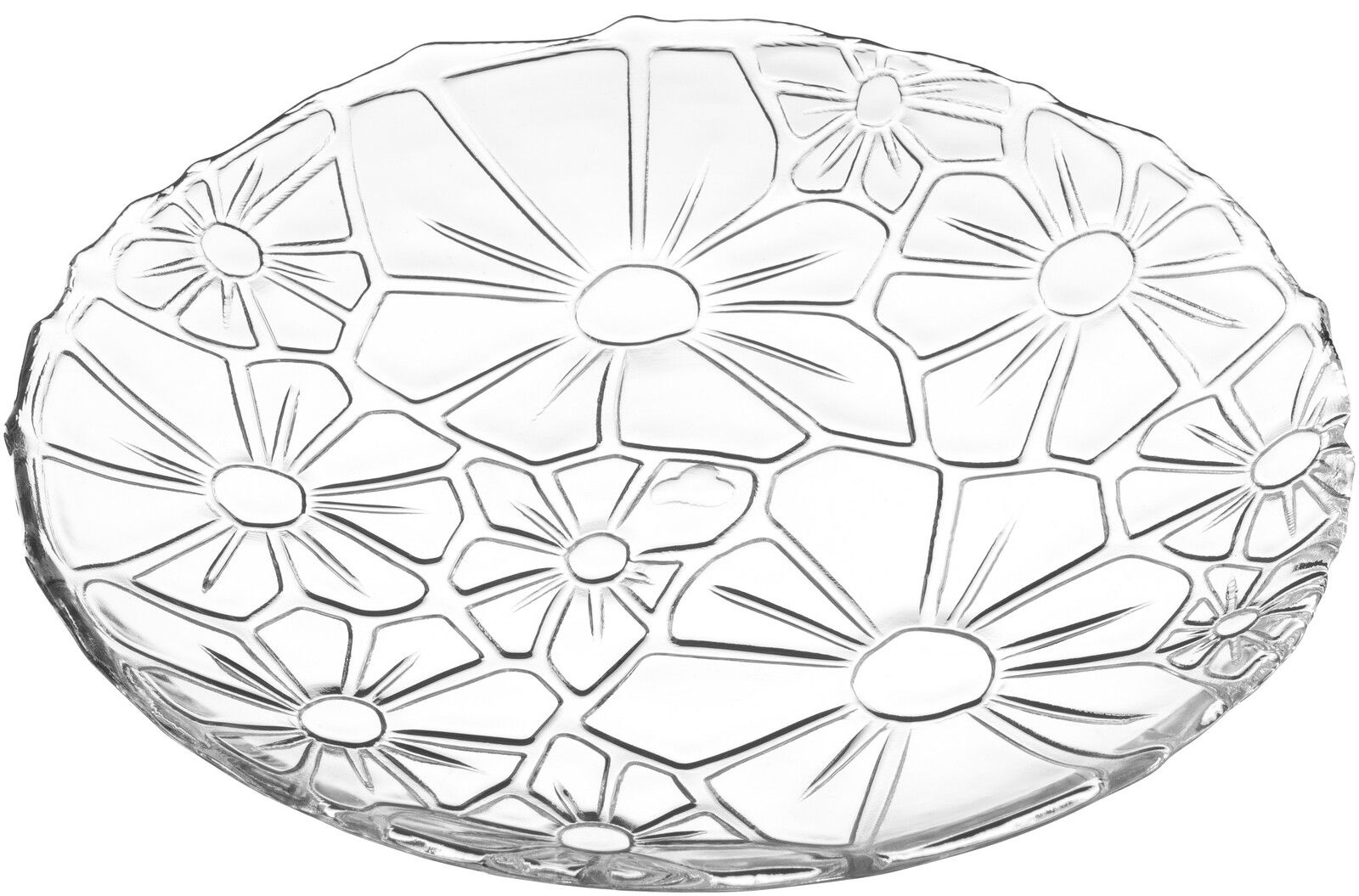 Glasteller mit floralem Muster, von oben betrachtet