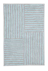 Badteppich mit grauen und blauen Streifen, Draufsicht