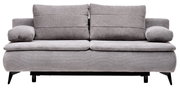 Graues Boxspring-Funktionssofa in Frontalansicht mit zwei großen Rückenkissen und Armlehnen.