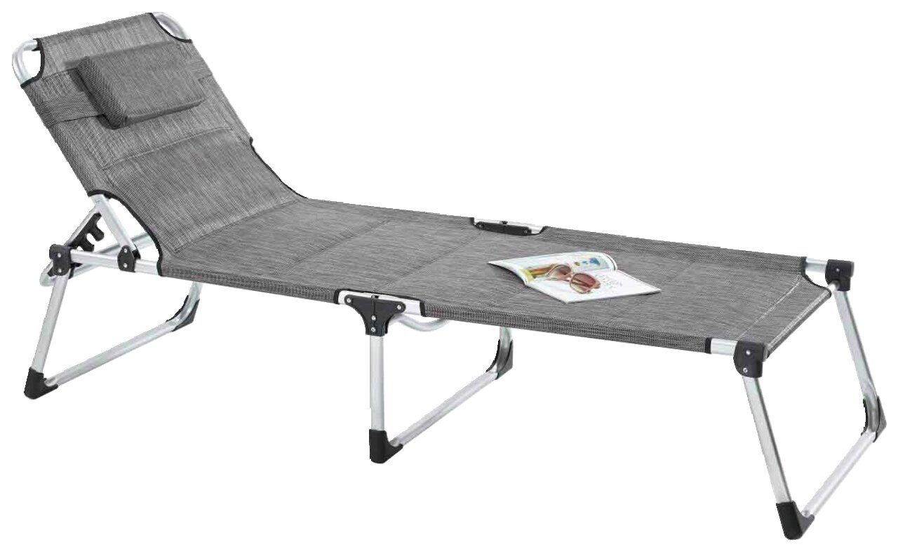 Ambia Garden Liege POOL DELUXE Graue Liege mit verstellbarer Rückenlehne und Kissen, seitliche Perspektive