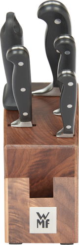 Messerblock Spitzenklasse 6-teilig, Vorderansicht mit sichtbaren Messergriffen und WMF-Logo