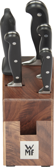 Messerblock Spitzenklasse 6-teilig, Vorderansicht mit sichtbaren Messergriffen und WMF-Logo