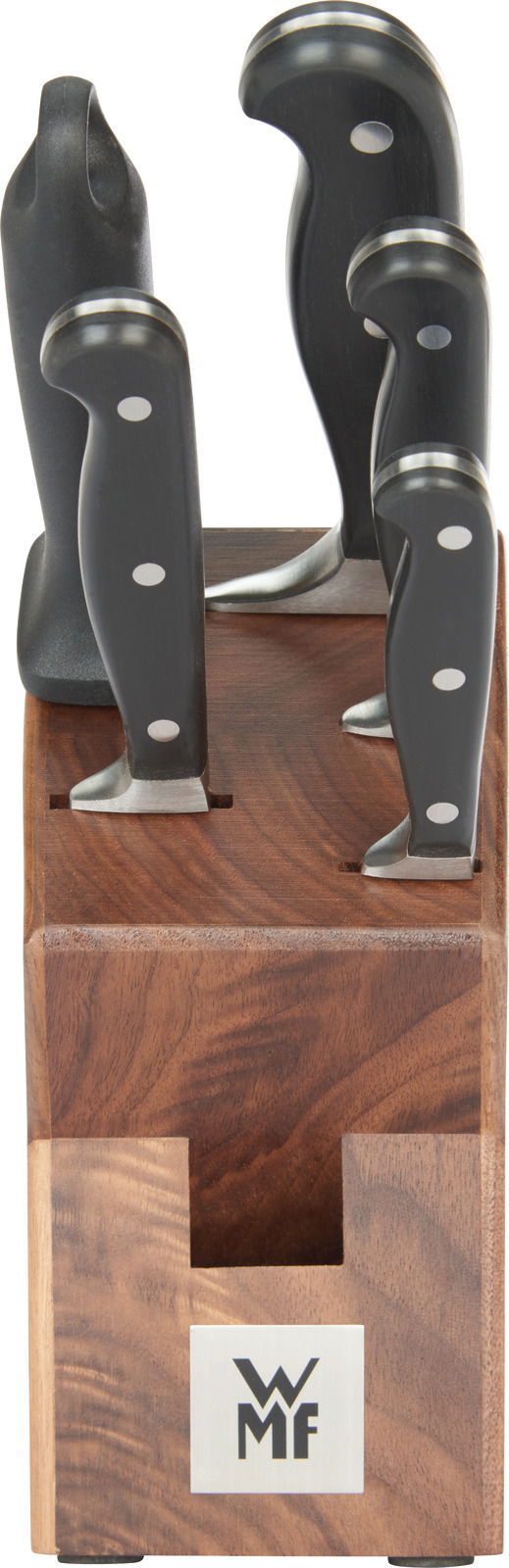 Messerblock Spitzenklasse 6-teilig, Vorderansicht mit sichtbaren Messergriffen und WMF-Logo