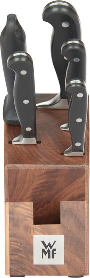 Messerblock Spitzenklasse 6-teilig, Vorderansicht mit sichtbaren Messergriffen und WMF-Logo