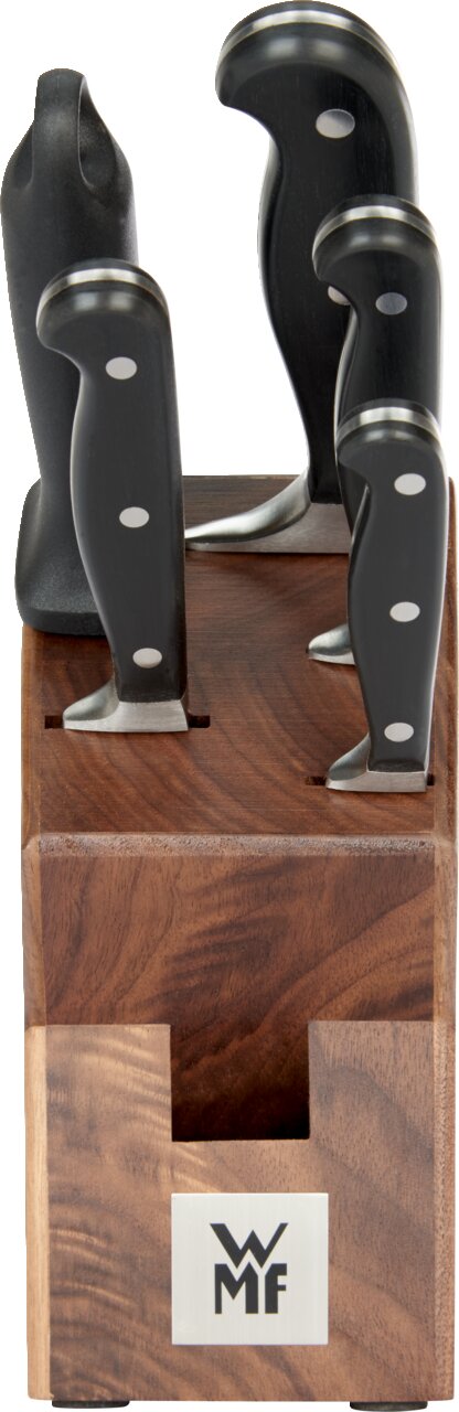 Messerblock Spitzenklasse 6-teilig, Vorderansicht mit sichtbaren Messergriffen und WMF-Logo