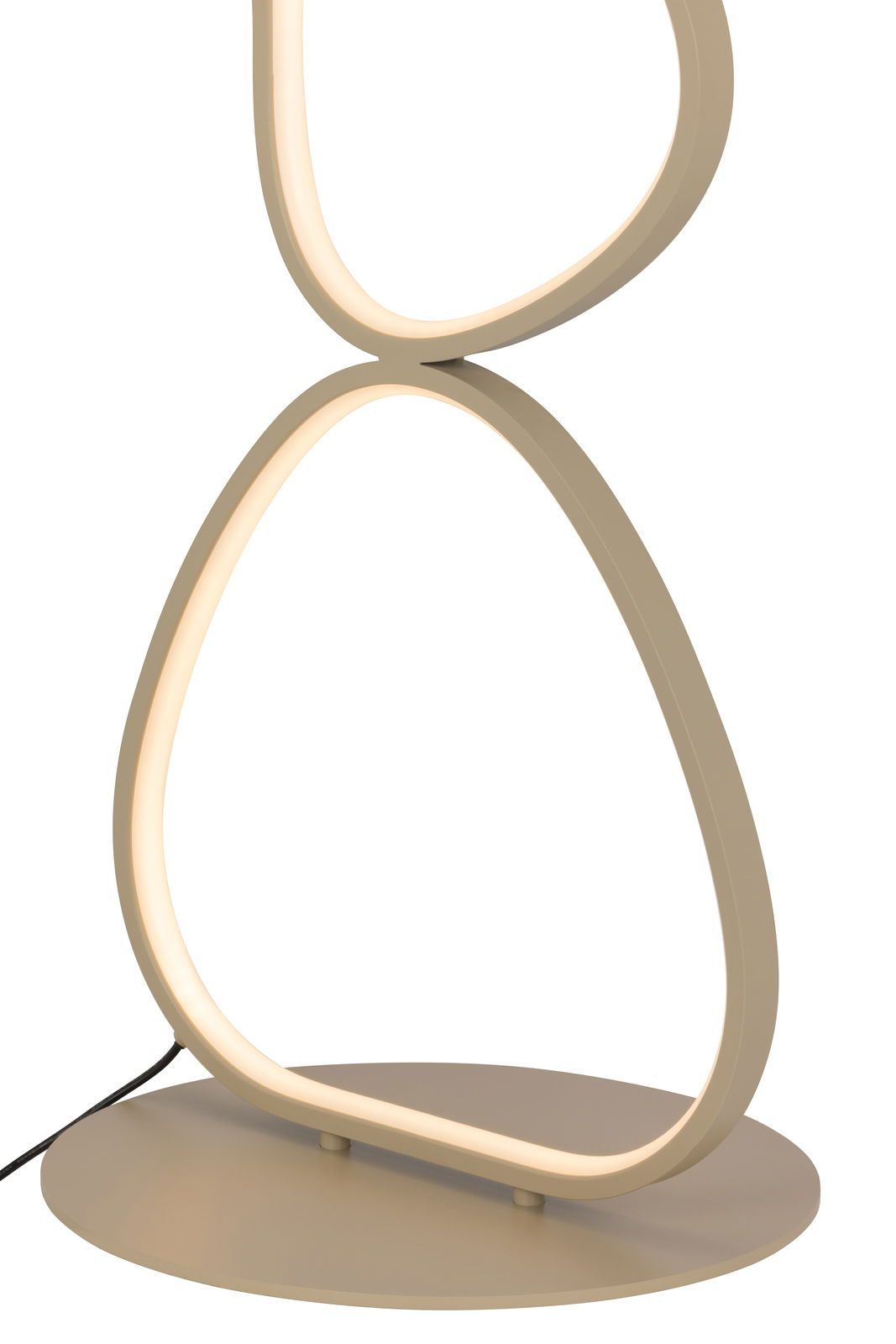 Novel LED-Stehleuchte Moderne LED-Stehleuchte mit geschwungenem, ovalem Design in seitlicher Perspektive.