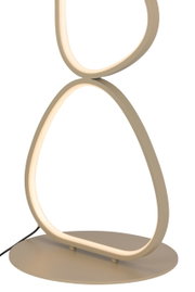 Moderne LED-Stehleuchte mit geschwungenem, ovalem Design in seitlicher Perspektive.