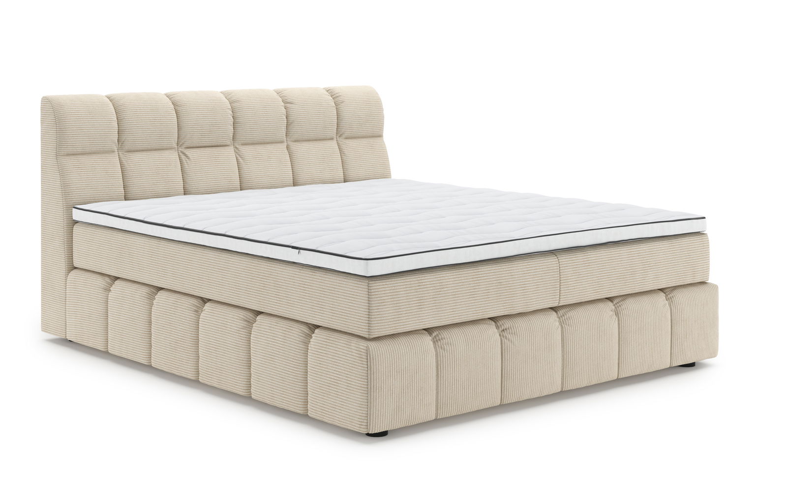 Z2 Boxspringbett DOWNTOWN Beiges Boxspringbett mit gestepptem Kopfteil, seitliche Perspektive