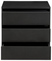 Schwarze Kommode mit drei offenen Schubladen, Frontalansicht