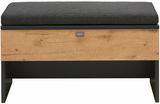 Bank mit Holzoptik und schwarzem Polster, Frontalansicht