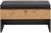Bank mit Holzoptik und schwarzem Polster, Frontalansicht